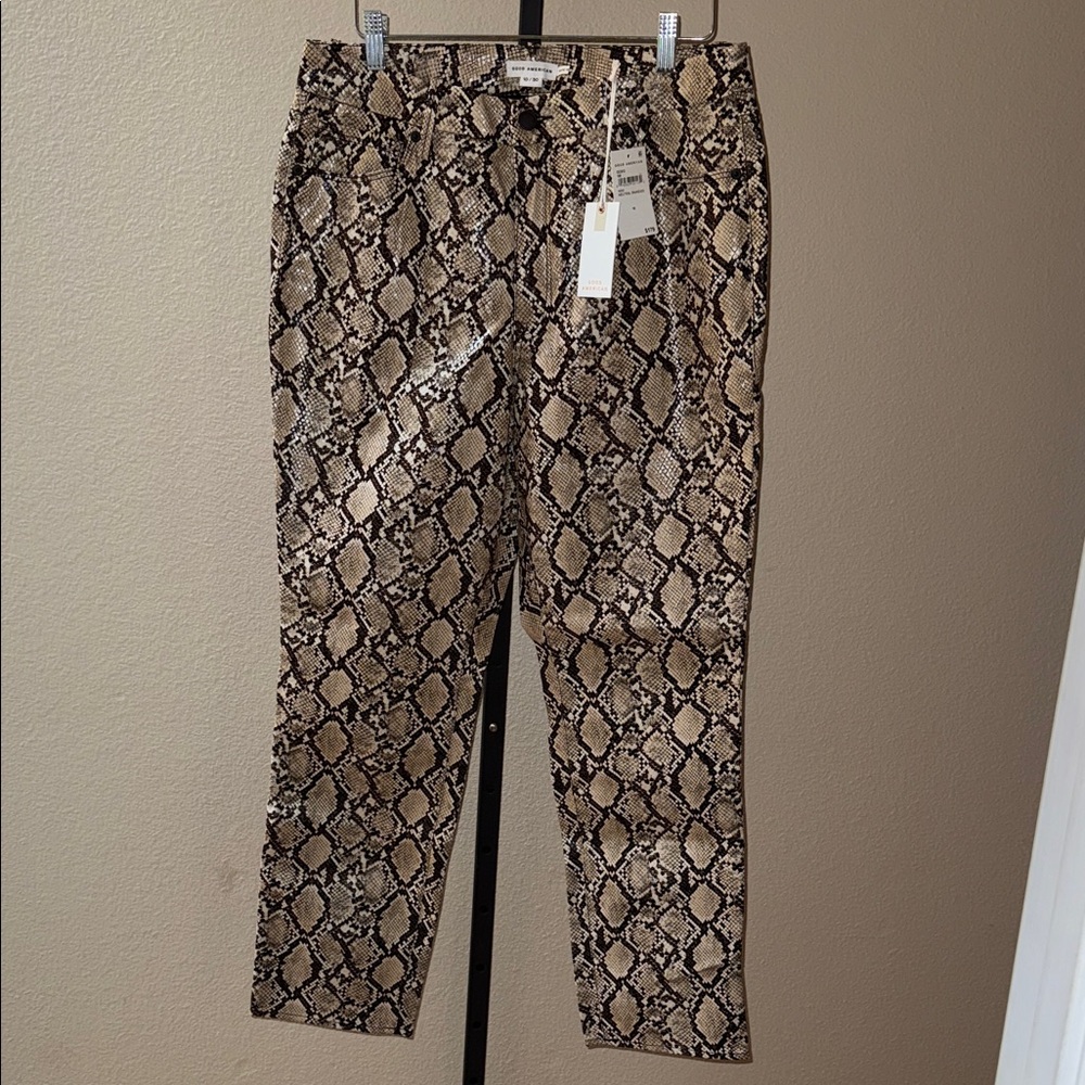 Good American Python Snake Pattern Straight Leg Pants - Tan and Black Size 10/30